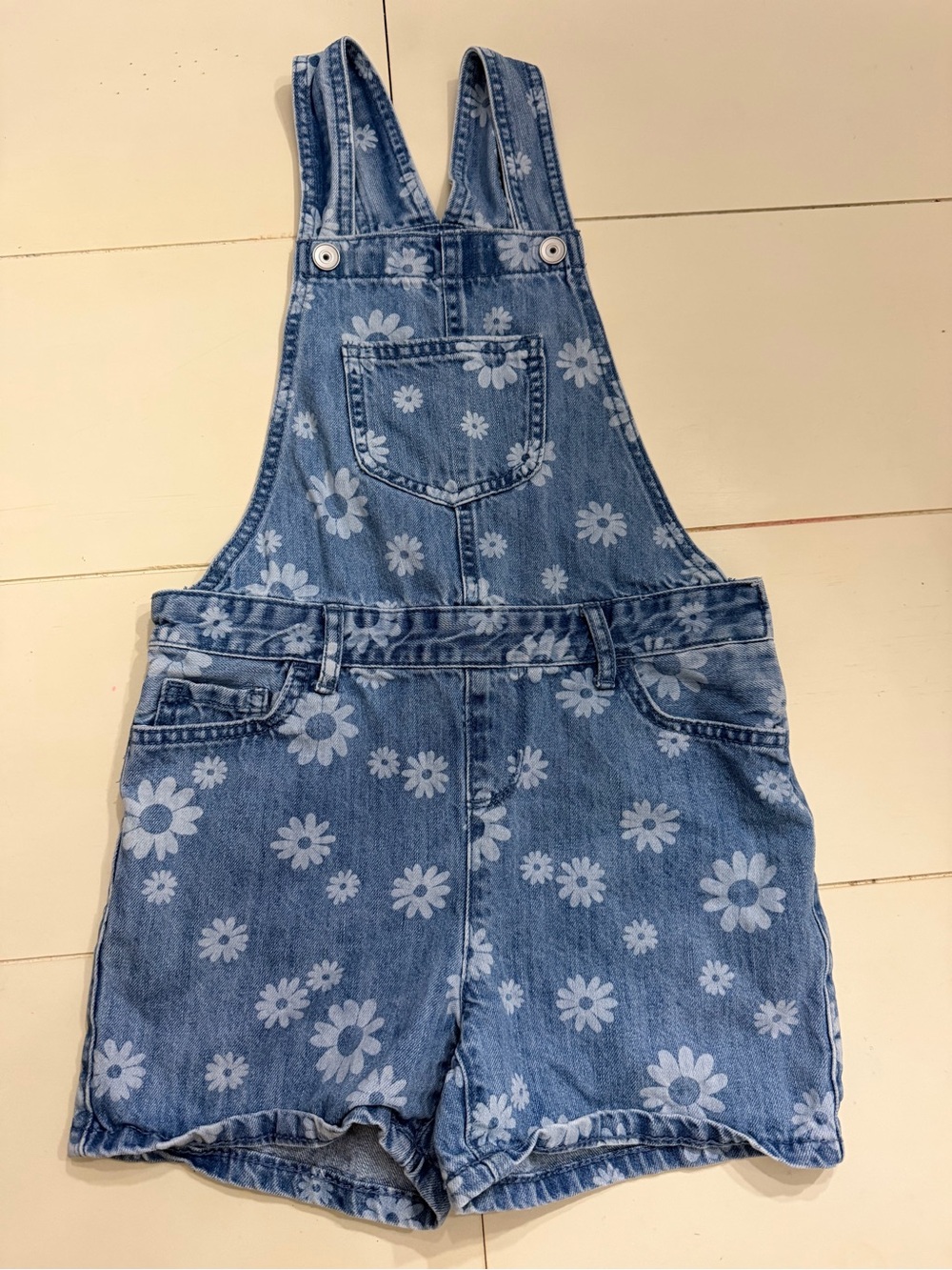 The Children's Place Blue Floral Denim Short Overalls